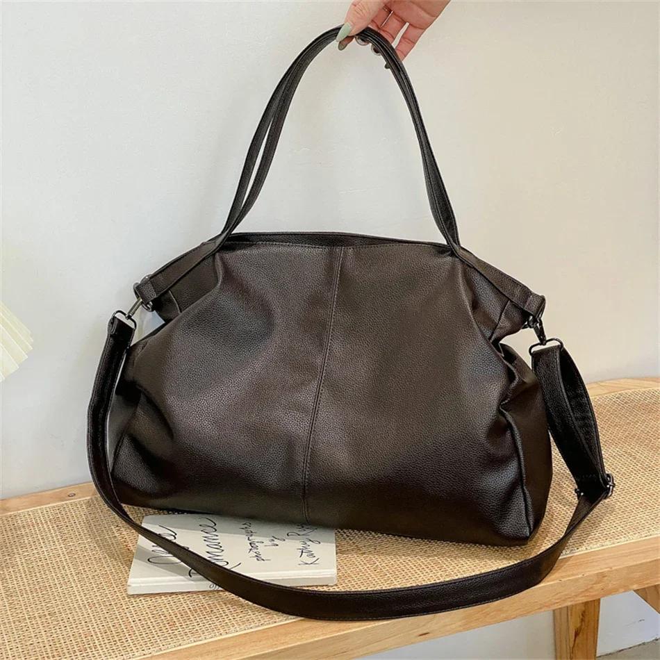 Große schwarze Umhängetaschen für Damen, Hobo-Shopper, einfarbig, hochwertige Handtasche aus PU-Leder, für Damen, Reisetasche