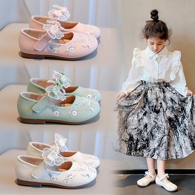 Embroidered Chinese Style Retro Girls Shoes Hanfu New Soft Sole Shoes Princess Costume Children's Leather Shoes