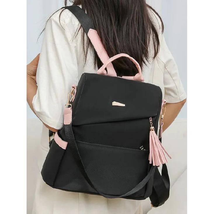 2025 Oxford Cloth Stitching Women'S Backpack Anti-Theft Back Zipper Girls Schoolbag Casual Travel Double Shoulder Backpack