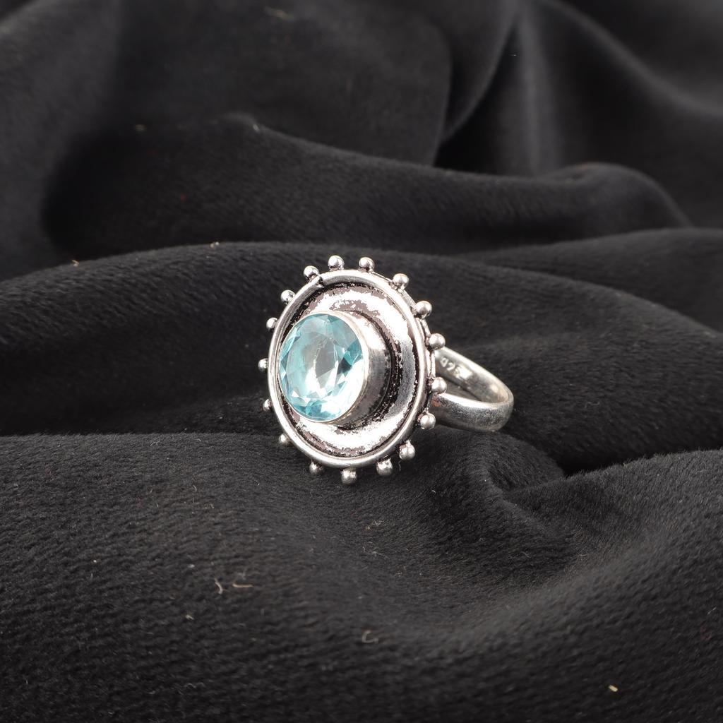Himmelblauer Topas Edelsteinring, Handgefertigter Wunderschöner Schmuck, 925 Massiver Sterlingsilber Schmuck, Böhmischer Ring für Hochzeitsgeschenk