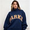 Womens Loose Fit Crewneck Sweatshirt Cotton Embroidered Casual Top Students