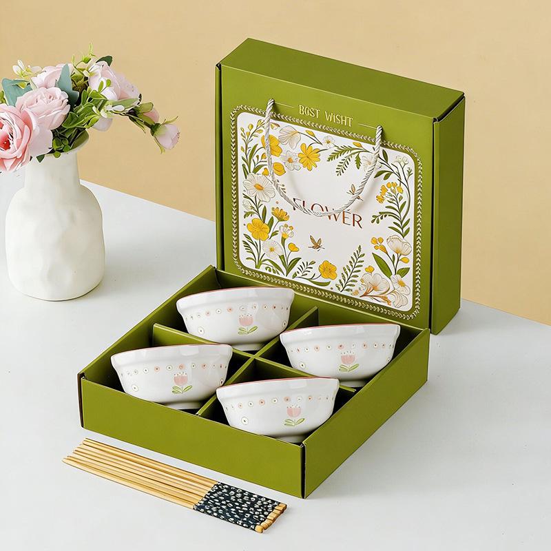 Tulip Ceramic Tableware Set: Includes Bowl, Plate, and Spoon for Housewarming or Wedding Gift.