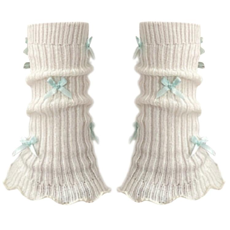 Women Girls Ballet Style Bowknot Leg Warmers Sweet Ribbed Knitted Ruffled Trim Socks Foot Cover Boot Cuffs Accessories