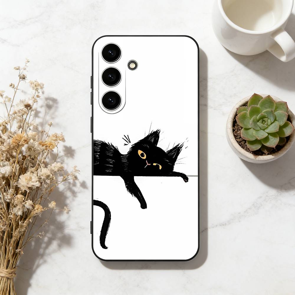 Cute Cat Art Prints Phone Case For Samsung Galaxy A73,A72,A71,A70,A53,A52,A51,Others Soft Black Cover