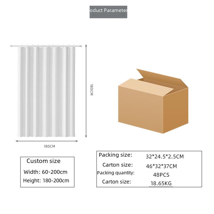 3D Printed PEVA Shower Curtain with Hooks – Thick, Waterproof, Mildew-Resistant Bathroom Partition