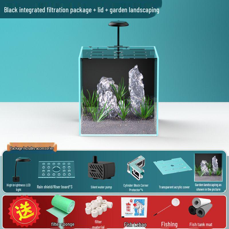 Compact Ultra-White Glass Fish Tank with Back Filter - Minimal Maintenance Desktop Aquarium for Goldfish