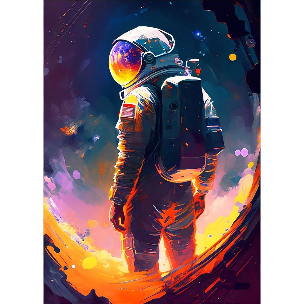 Poster și Print Astronaut Colorat în Spațiu Explorând Luna Pictură pe Pânză Planete Artă de Perete Modernă Pentru Living Decor Acasă