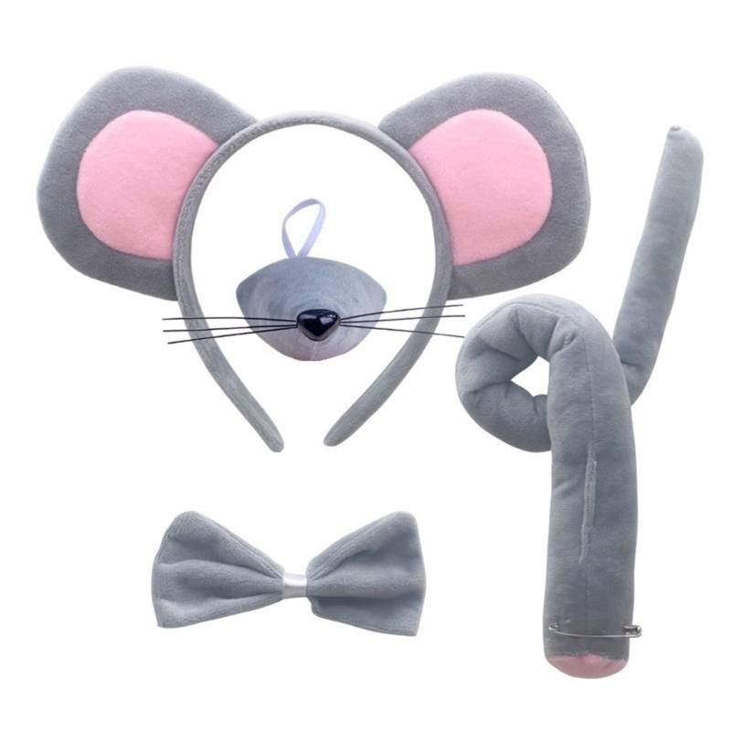 Halloween Mäuse Kostüm Tier Verkleidungssets Enthält Maus Haarband, Schwanz, Nase, Fliege für Kinder Halloween Cosplay Party