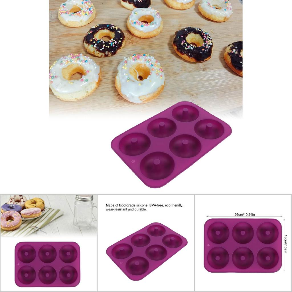 6 Cavity Silicone Donut Baking Pan Donut Chocolate Mold Microwave Freezer Safe(Purple)