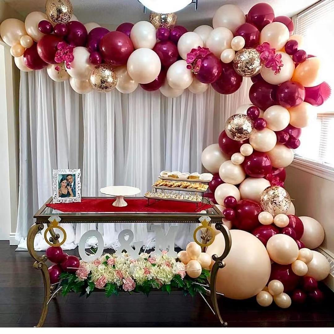 

Набор цепочки из латексных шаров цвета бургунди с перламутровым эффектом для дня рождения, комбинация арки из шаров, украшение для свадебной вечеринки, венок Set as shown