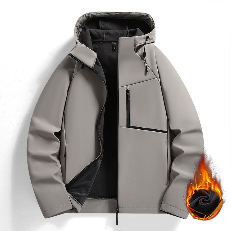 Soft Shell Jacket Men's Autumn and Winter Plus Velvet Thick Warm Jacket Loose Jacket Stand-up Collar Jacket