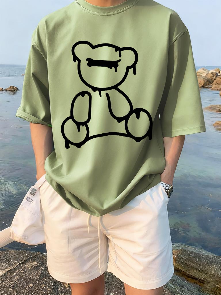 The Melting Cartoon Bear Prints TShirts Womens Cotton Summer Short Sleeve Tees Soft Loose ONeck Tops Casual Womans Clothes