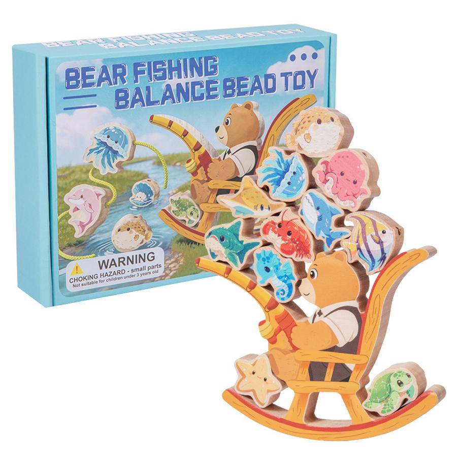 

Wooden Bear Fishing Balance Game Toy Montessori Educational Motor Skill Toy for Kids Hand-Eye Coordination Early Learning Gift