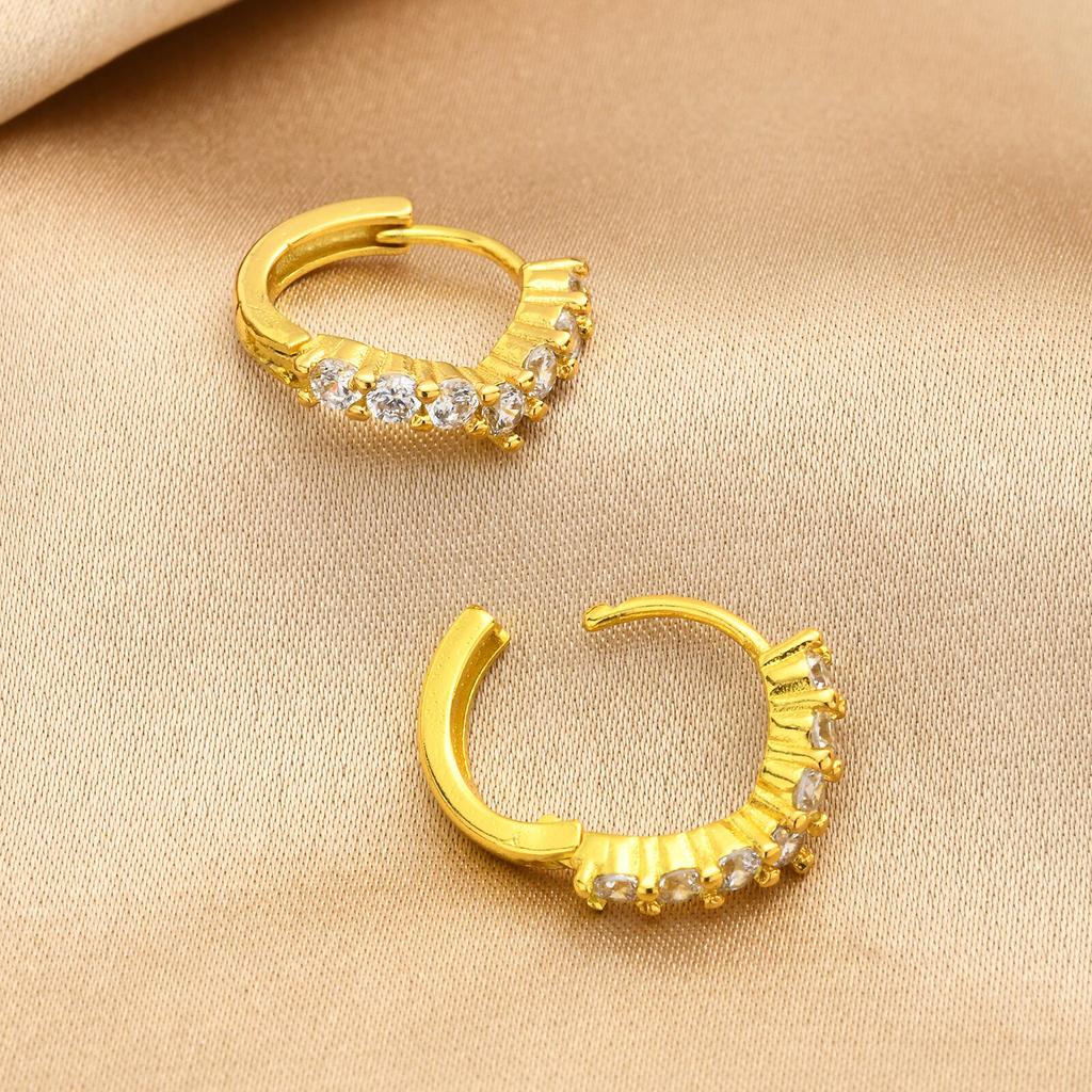 Gold Plated V-Shaped Zircon Huggie Hoop Earrings,  Small Paved Fashion Korean CZ Geometric Lightweight Minimalist Ear Jewelry