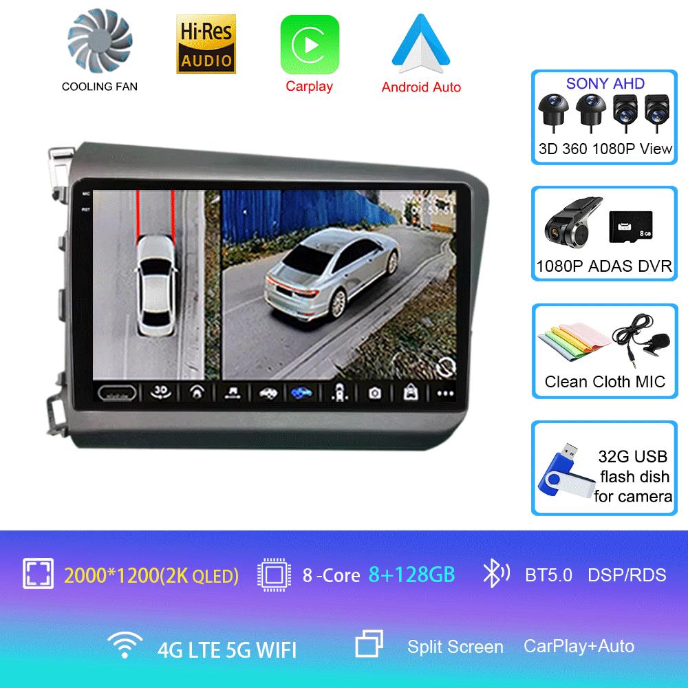 Android 14 For Honda Civic 2012 2013 2014 2015 Car Radio Multimedia Video Player Navigation Stereo GPS Carplay Android Auto WIFI