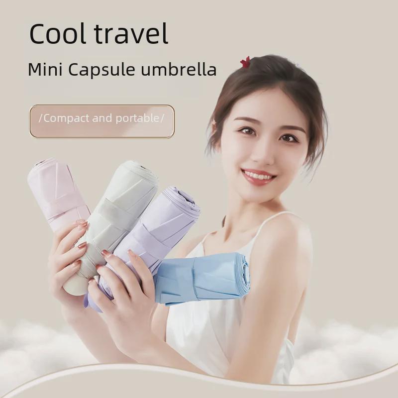 50 % rabatt på svart kapselparaply i lommeformat - Seks-skjerms sammenleggbar for sol og regn