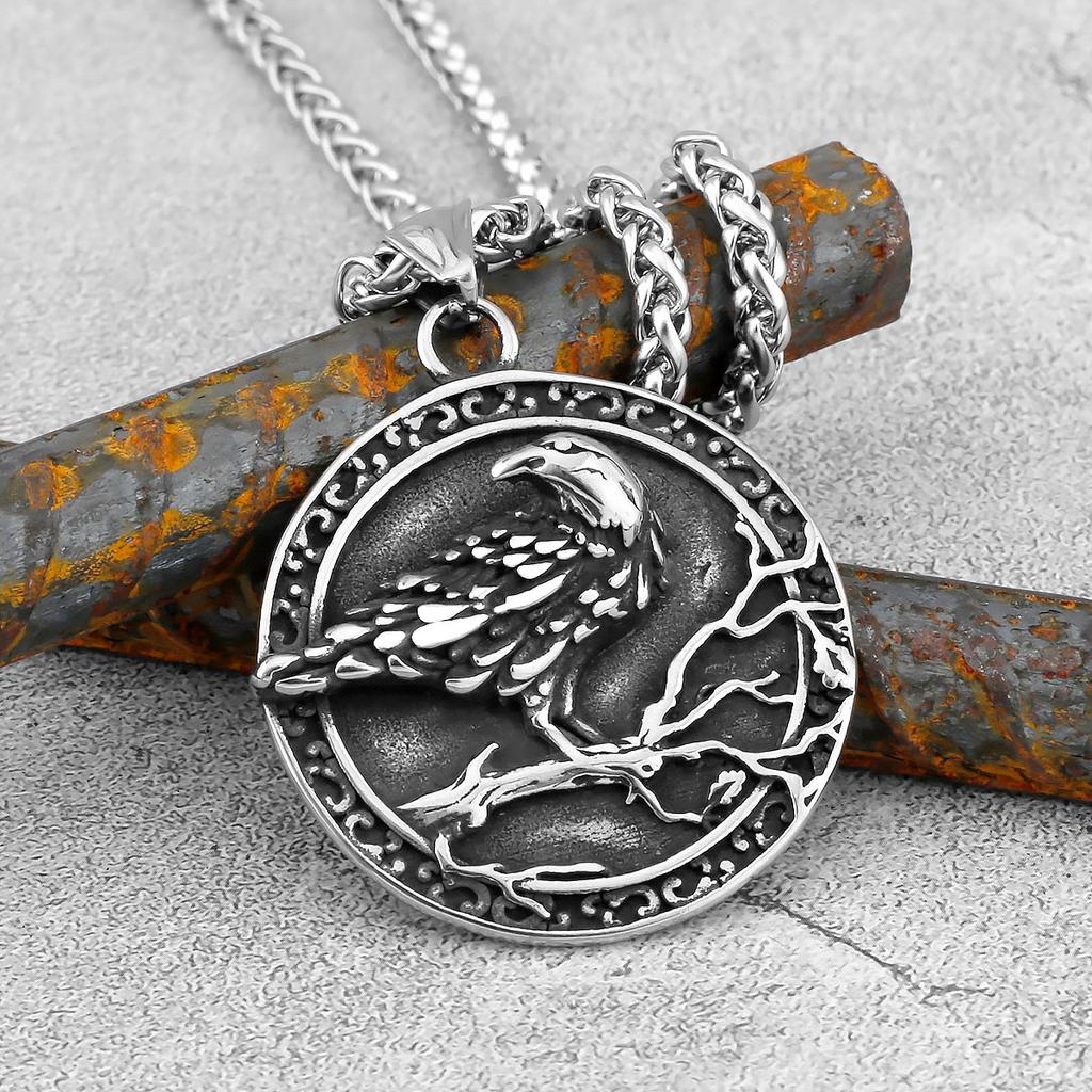 Severský Odin Vraní Lebka Přívěsek Náhrdelník Gotická Nerezová Ocel Vraní Lebka Kompas Runový Náhrdelník pro Muže Punkové Šperky