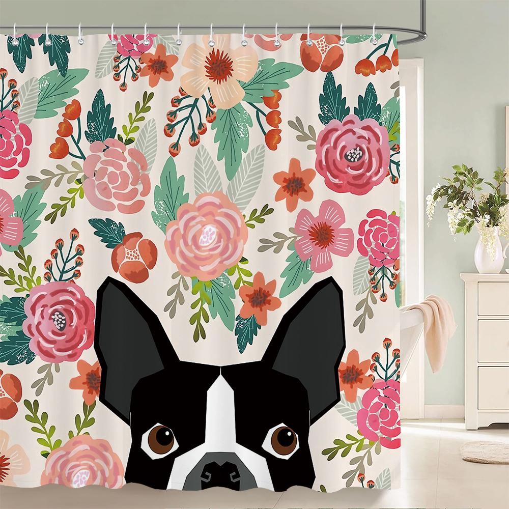 

Flowers Plant Bath Curtain Waterproof Fabric Shower Curtains Leaves Funny Animals Printing Bathroom Screen Decoration With Hooks W60H190(CM)-1 Pcs