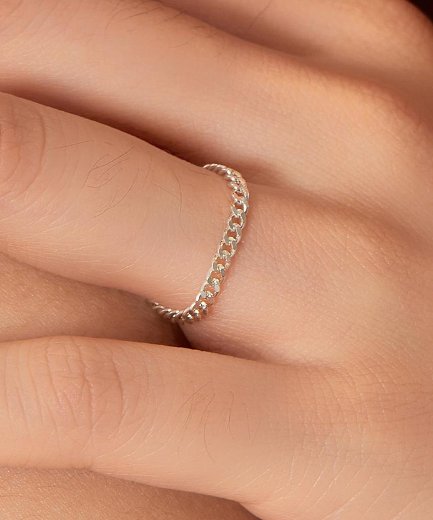 Helene Jewelry 925 Silver Flat Curve Chain Silver Ring (Type A)