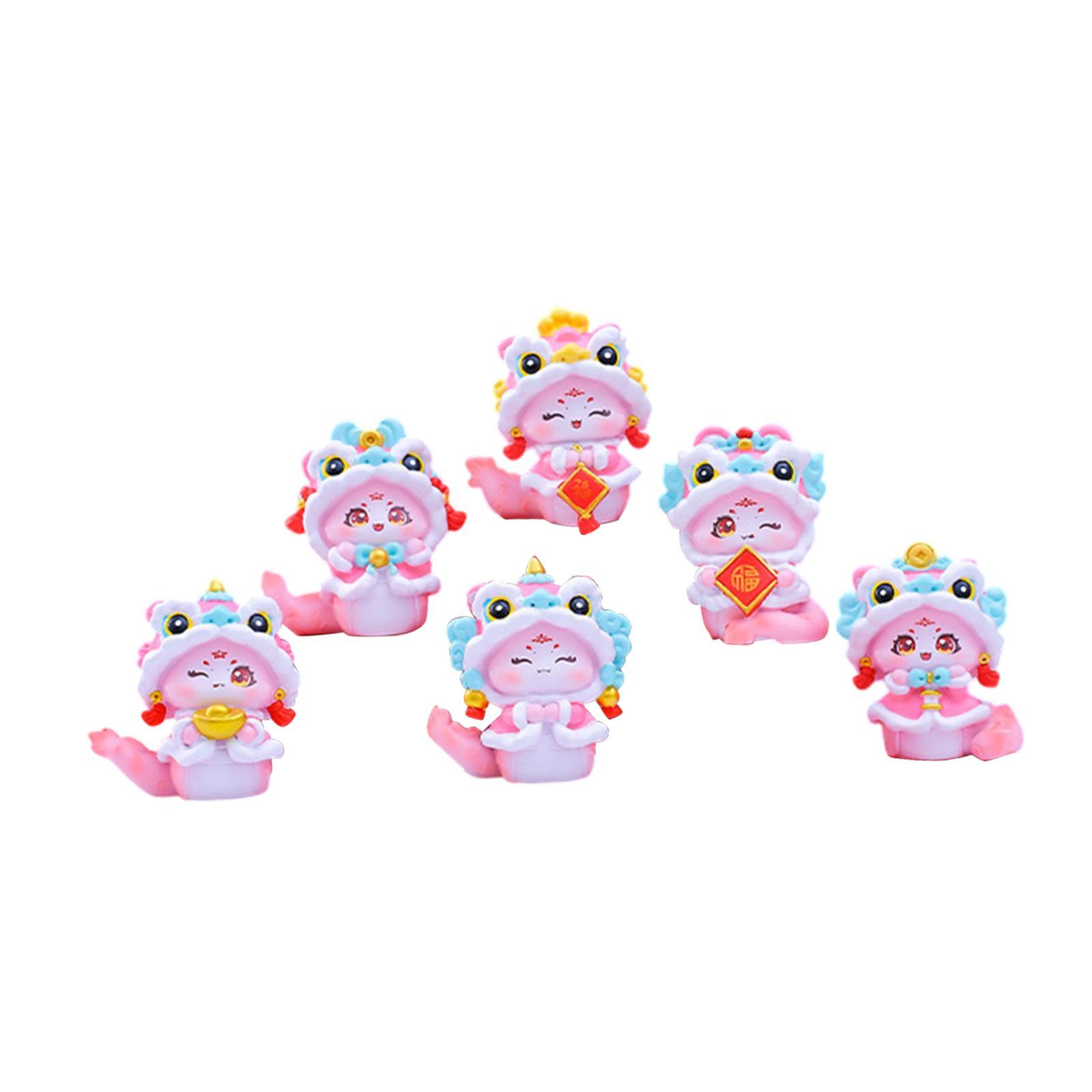 

6x Miniature Snake Figurines Resin Animal Sculptures Home Collectible Collectibles Chinese New Year for Cabinet Housewarming рожевий