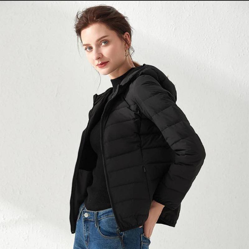 

Новый легкий пуховик женский короткий с капюшоном воротник-стойка тонкий бесшовный цельновязаный женская одежда большого размера легкая куртка S