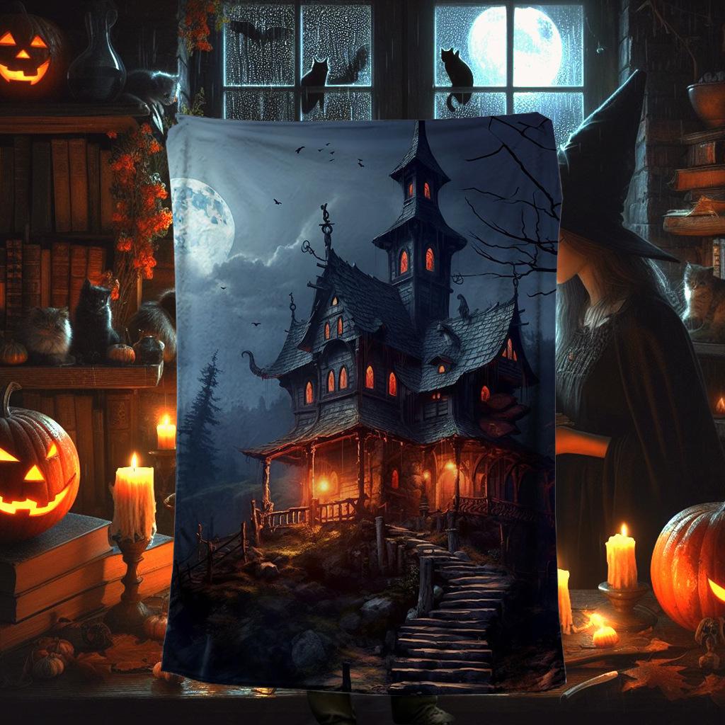 Halloween Skeleton Witch digital-printed polyester Bedroom velvet flannel cover blanket Fleece soft sofa cover blankets for beds
