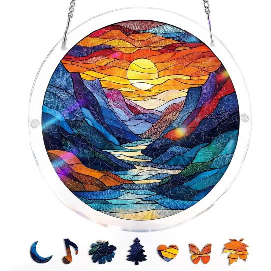 Acrylic Puzzles Sun Catcher Stained Glass Effect Window Hanging Decor Colorful
