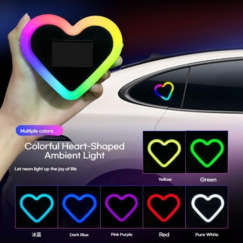Car Heart-shaped Lights Solar-powered Decorative Lights Colorful LED Warning Lights Triangular Window and Rear Window Decorat