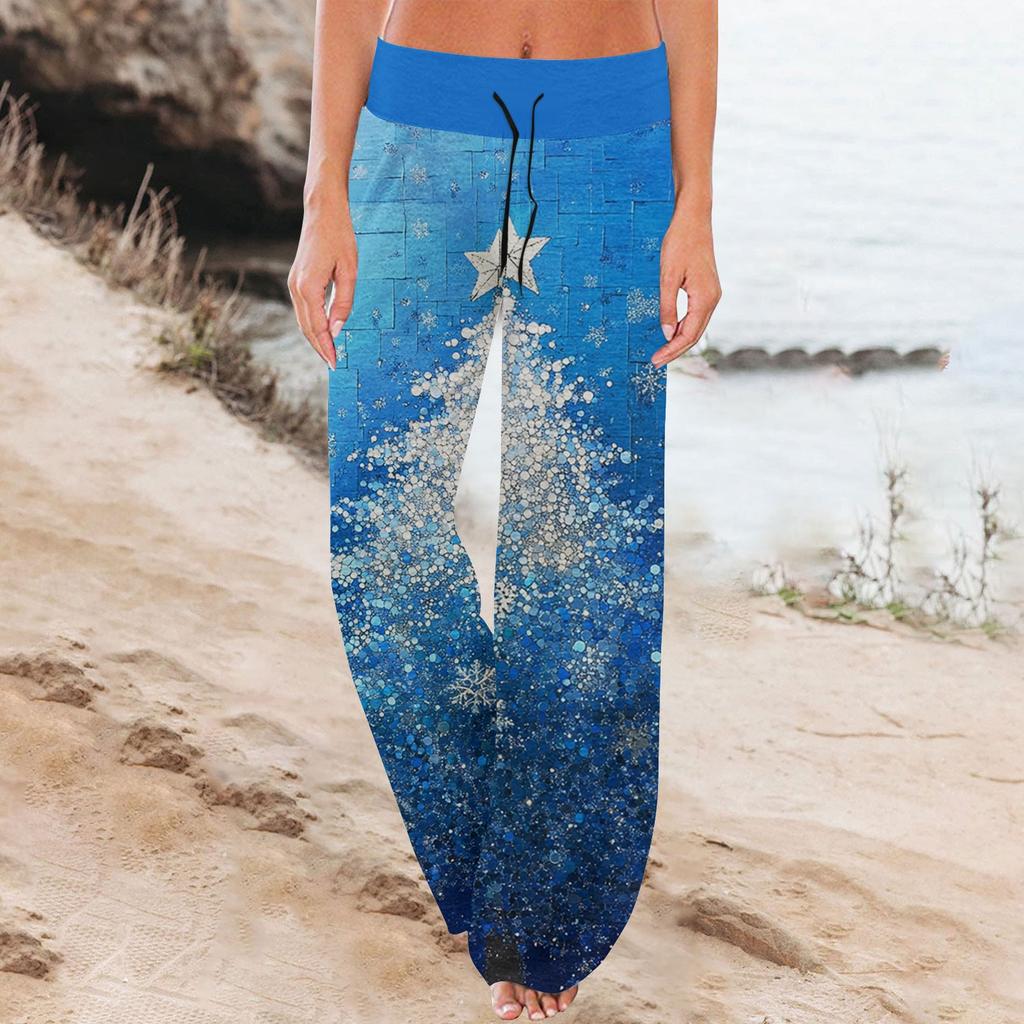 Women's Comfortable Pajama Pants  Pants Christmas Print Drawstring Wide Leg Pants