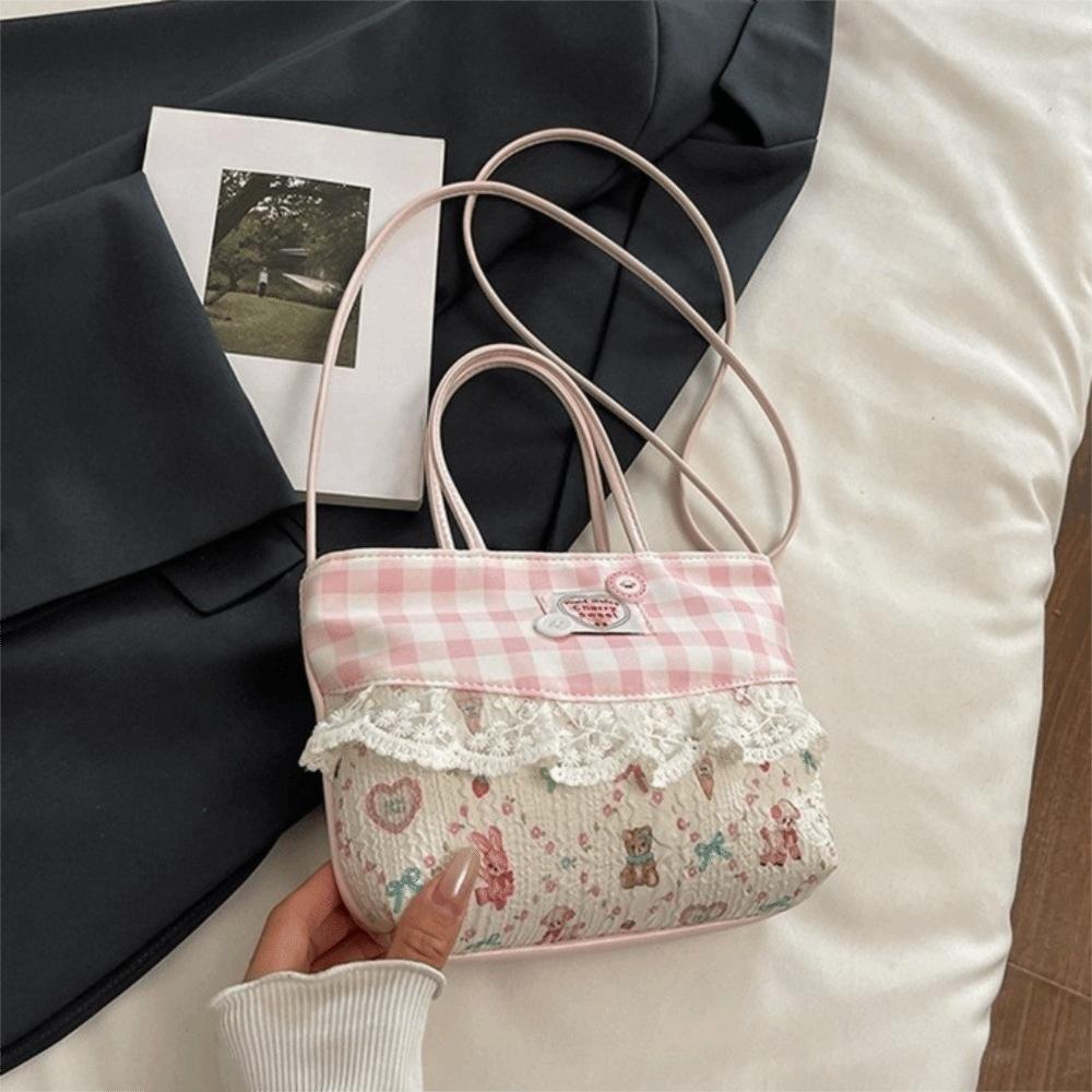 Lace Bow Handbag Square Sweet Crossbody Bag Retro Lattice Handbag  Travel