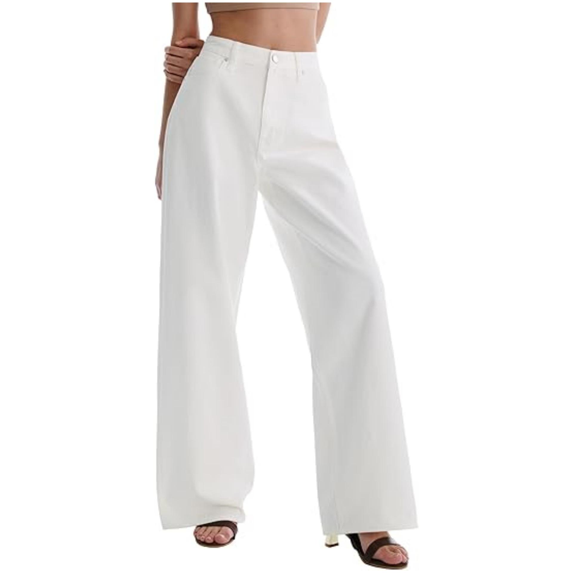 

2026 Spring High-Waist Wide-Leg Washed Denim Pants for Women – Hip-Lifting, Relaxed Fit L грязно-белый