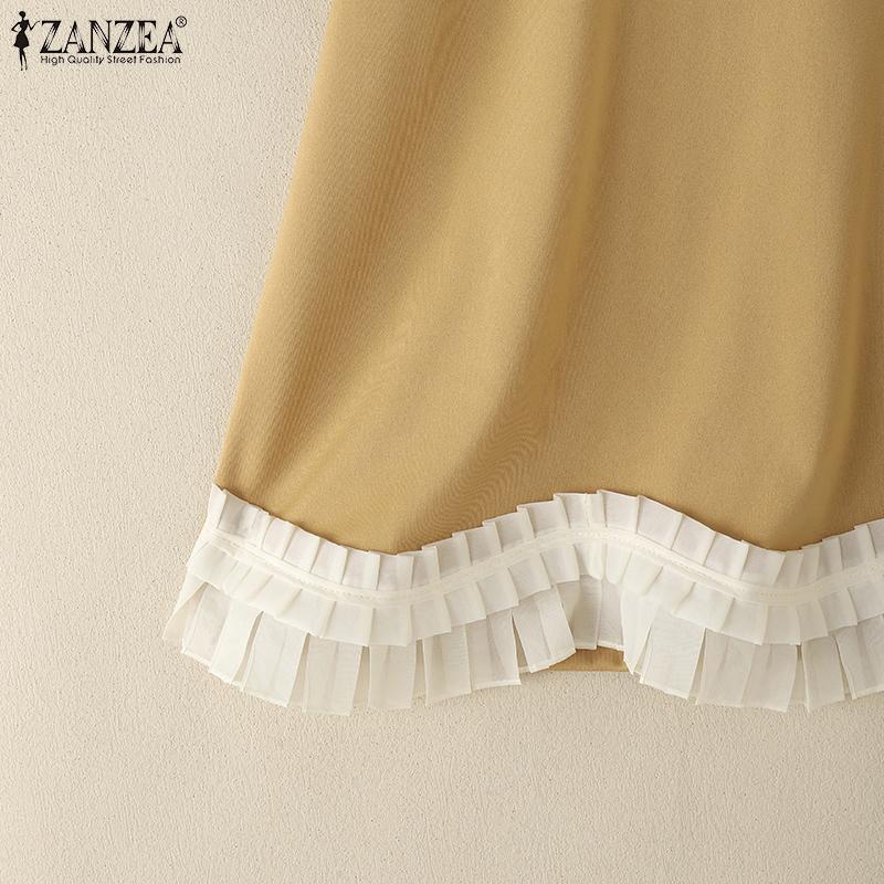 ZANZEA Bluză casual de vară pentru femei, cu gât rotund, mânecă scurtă, cu aplicații