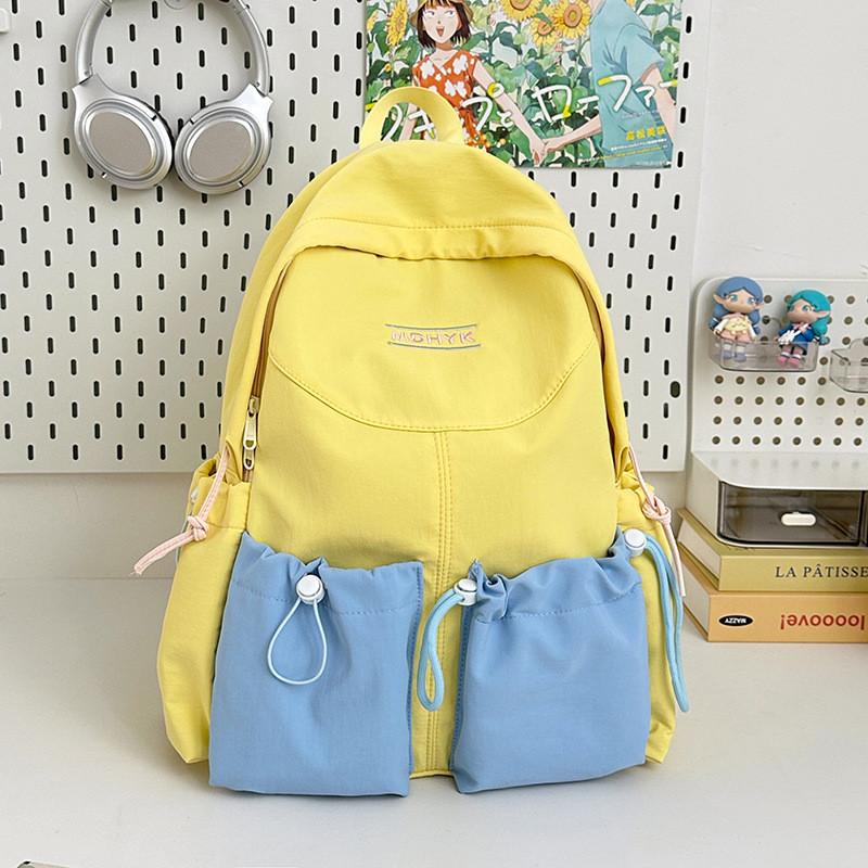 Casual Color Blocked Backpack With Letter Embroidery And Design Drawstring