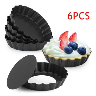 6 Pieces Non-Stick Mini Tart DIY Kitchen Tool Removable Bottom Round Baking Tray