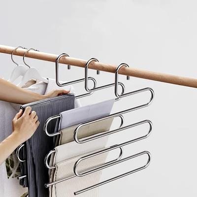 5-Layer Stainless Steel Multifunctional Hanger, S-Shaped Anti Slip And Traceless Hanger, Household Wardrobe Storage Artifact