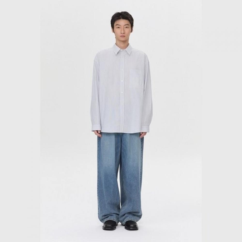 Customellow White Oversized Fit Stripe Shirt C9sam26203whx