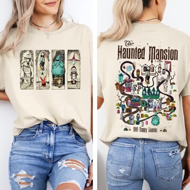 Retro Nightmare Before Christmas Haunted Unisexsion Map Stretching Room Shirt Hitchhiking Ghosts Halloween Shirt Unisex Women S