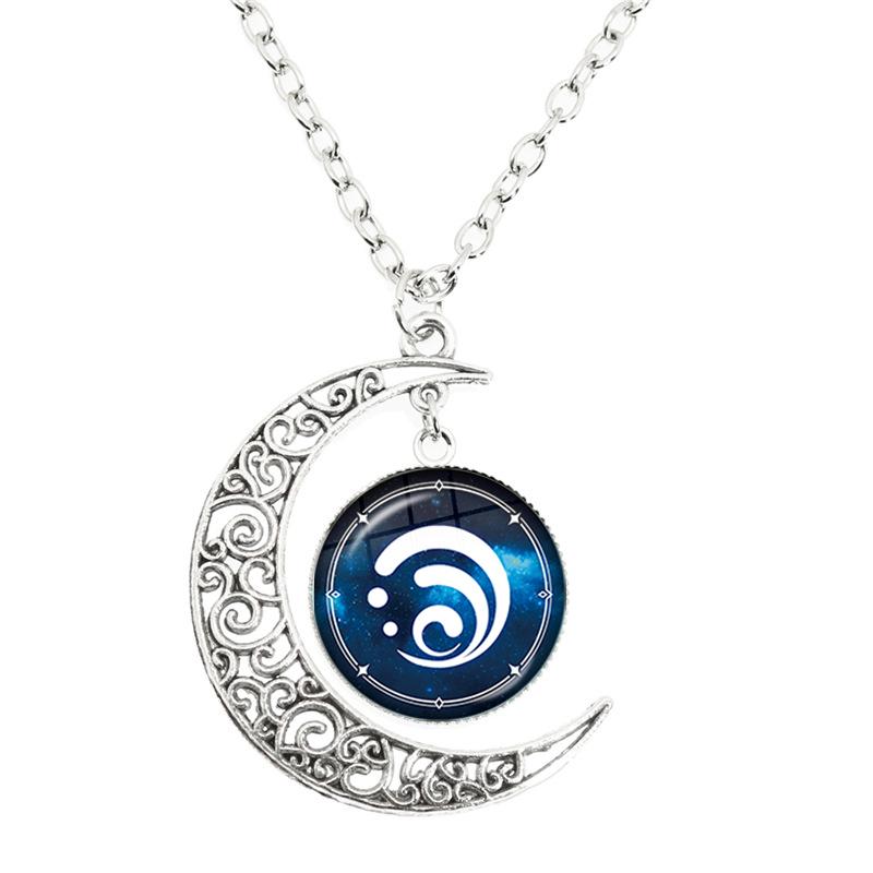 Genshin Impact Moon Necklace 7 Element Weapons Pendant Jewelry for Men Women Game Fans Gift