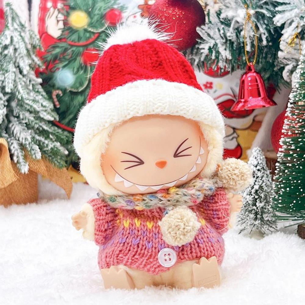 Doll Clothes Set for 17cm 1st/2nd/3rd Figures Winter Christmas Outfit with Sweater/Hat/Scarf (No Doll)