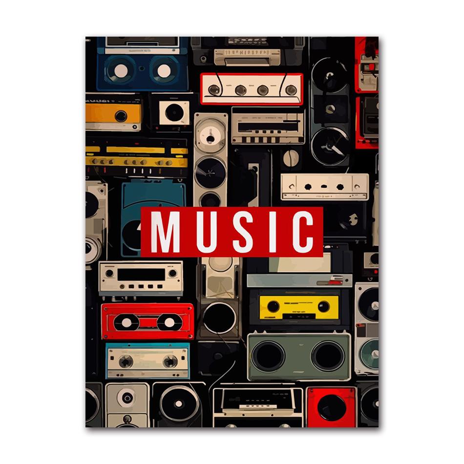 Vintage Cassette Tape and Vinyl Poster Modern Music Prints Canvas Painting Wall Art Pictures Home Room Classics Music Decoration