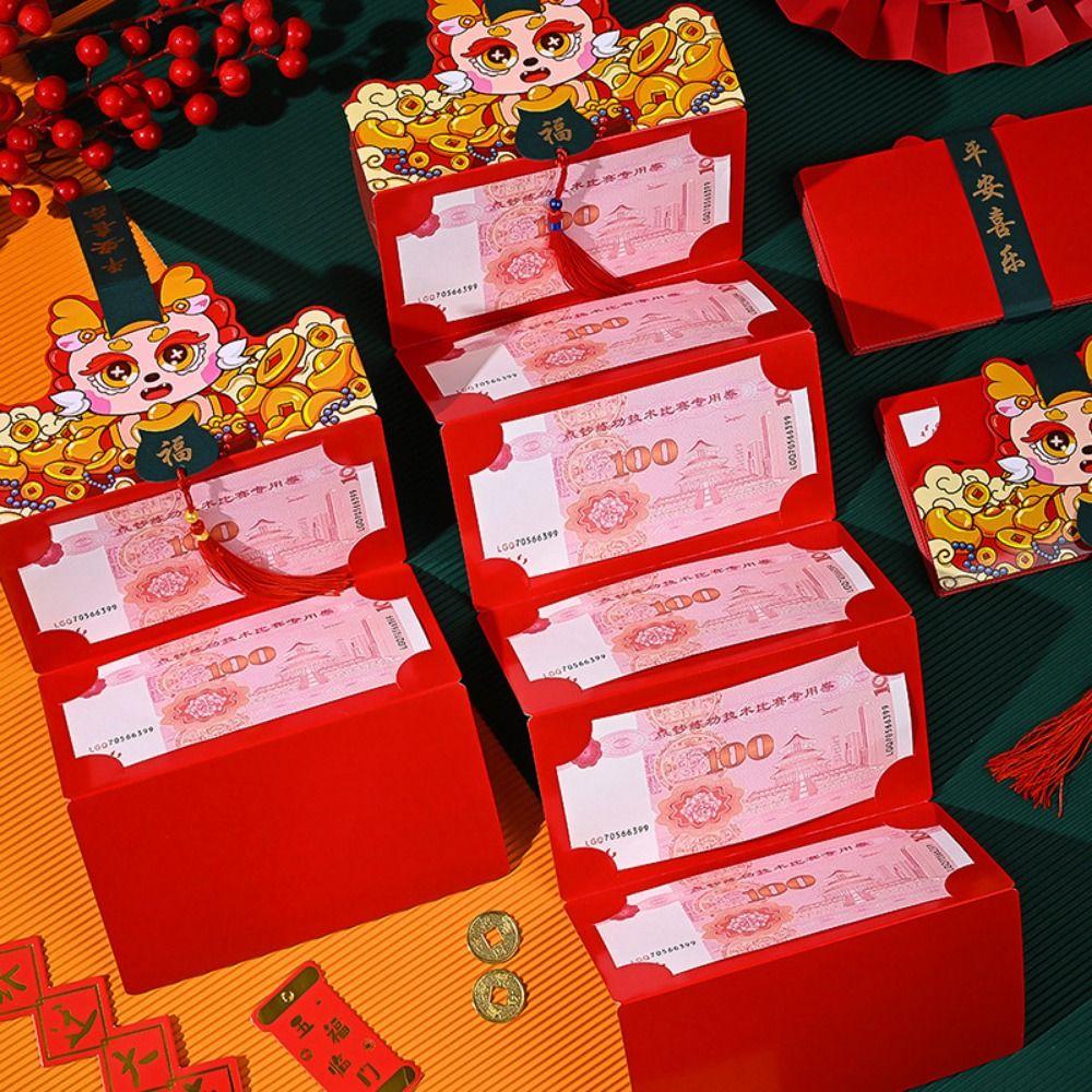 Fodable 2025 New Year Packet Cartoon Blessing Bag 2/6/8/10 Slots Folding Red Envelope  Party Gifts
