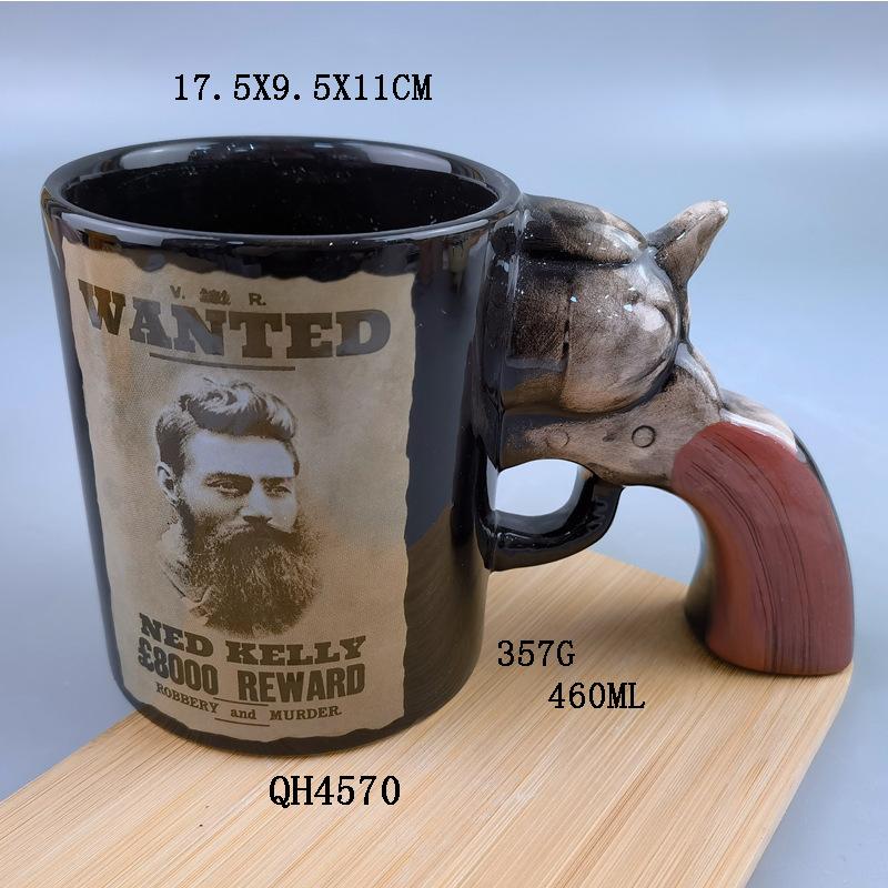 

Креативные керамические кружки-пистолеты, гальванизированные кружки-револьверы, кружки с ручками неправильной формы, кофейные чашки 3D-формы 401-500ml