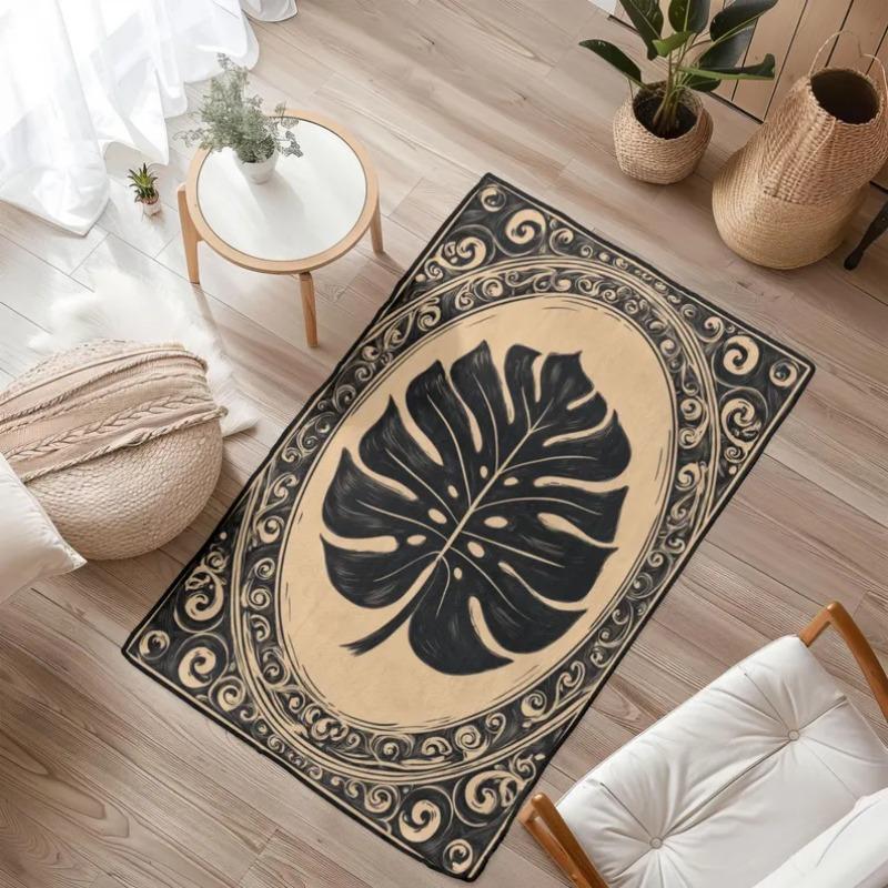 Tropical Leaves Pattern Carpet Mat Rug Natural Botanical Design Vacation Vibes Home Decoration for Living Room Bedroom Floor Mat