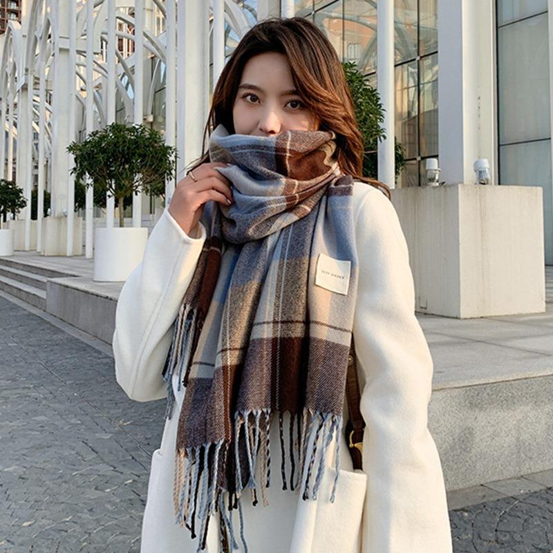 Premium shawl autumn and winter new Maillard imitation cashmere plaid scarf women's thickened warm versatile scarf