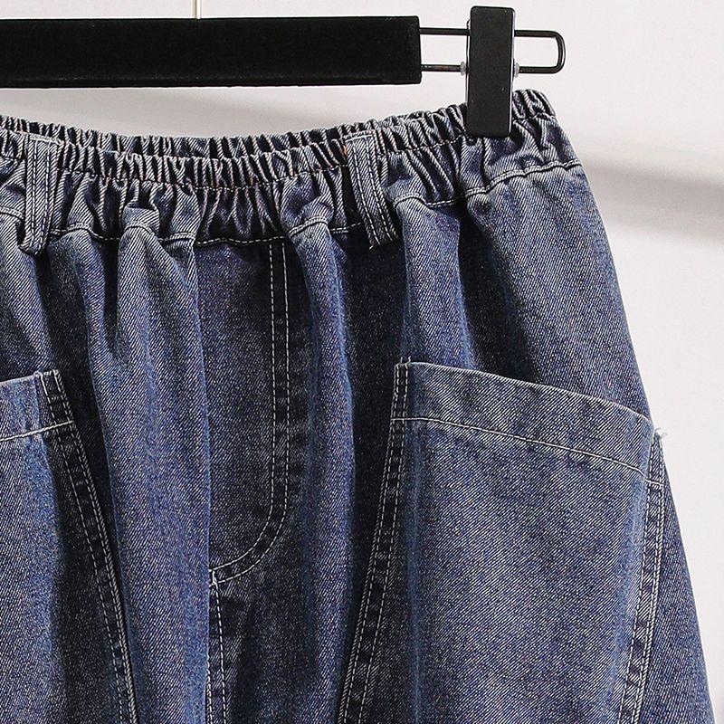 Plus Size Women Jeans Pants Vintage Denim Harem Splice Female Elastic Basic Blue High Waist Trousers