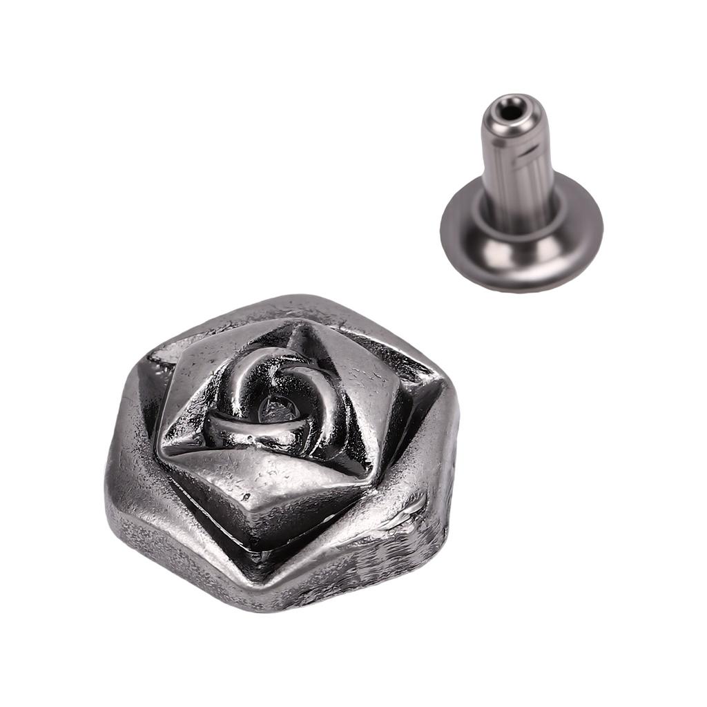 20 Sets Leather Rivets 12mm Antique Silver Hexagonal Rose Rivets and 3x7mm Feet for Craft Decoration