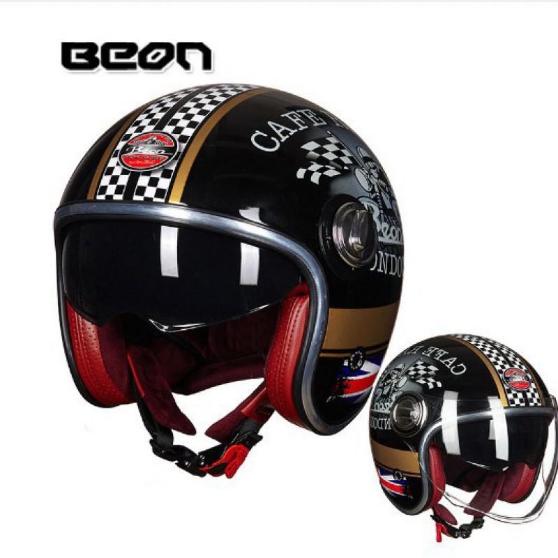 BEON Retro Motorcycle Half Helmet Men Women Dual Visor ABS Shell 3C Certified All-Season Riding Gear
