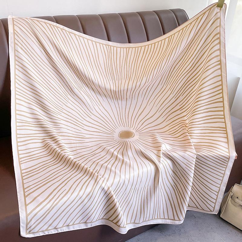 Fashion Luxury 90*90cm Square Women Silk Scarf Stripe Print Design Hijabs Female Neckerchief Scarves Wrap Headband Bandana