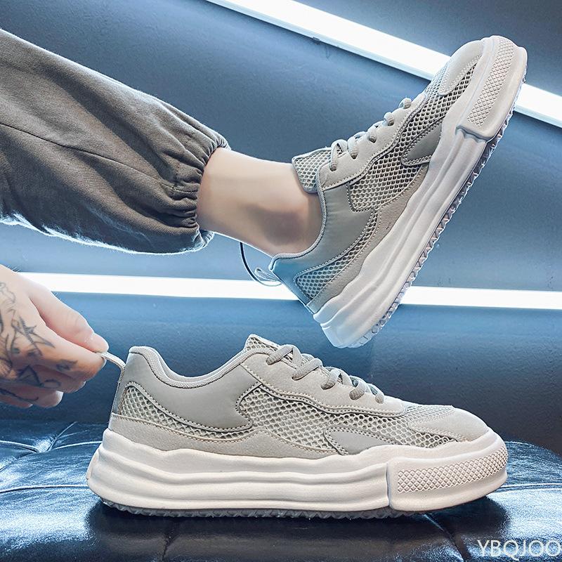 

2025 Summer Men s shoes Fashion hollow mesh footwear Versatile thick soled Sneakers Casual breathable durable Male shoes Homme 44 серый