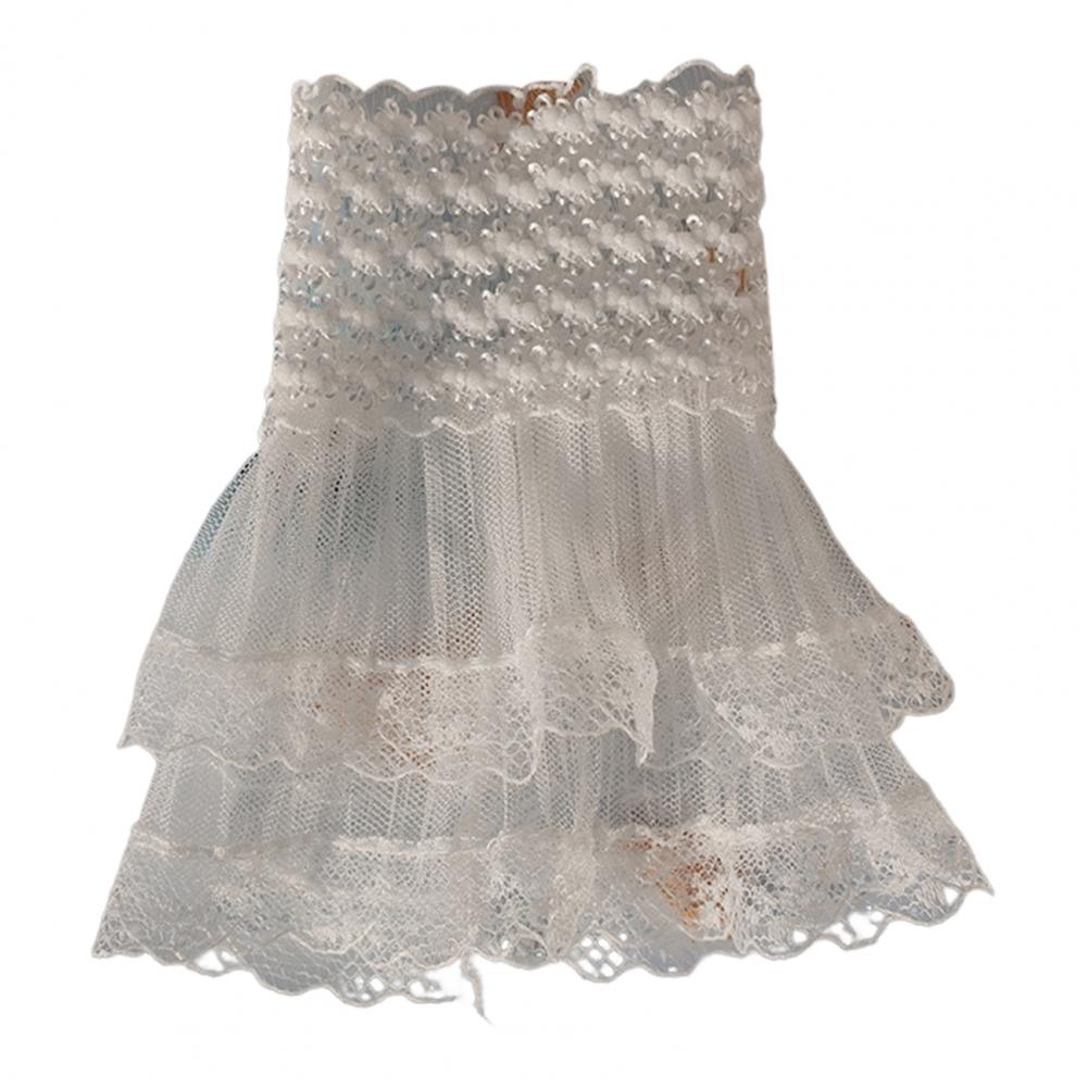 1 Pair Women Prom Gloves See-through Lace Hollow Out Ruffle Edge Thin Wrist Cuff Fingerless Performances Bride Wedding Mittens